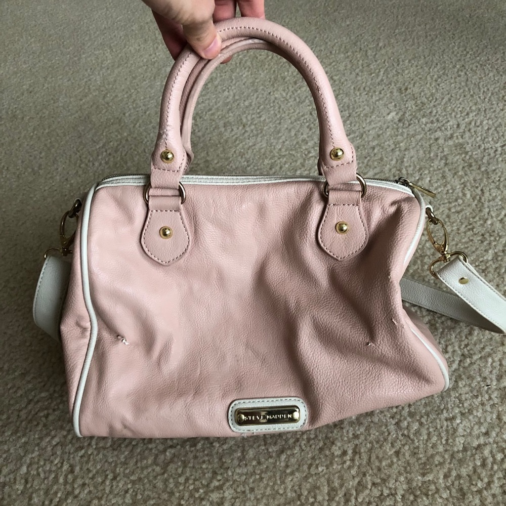 Pink white faux leather purse